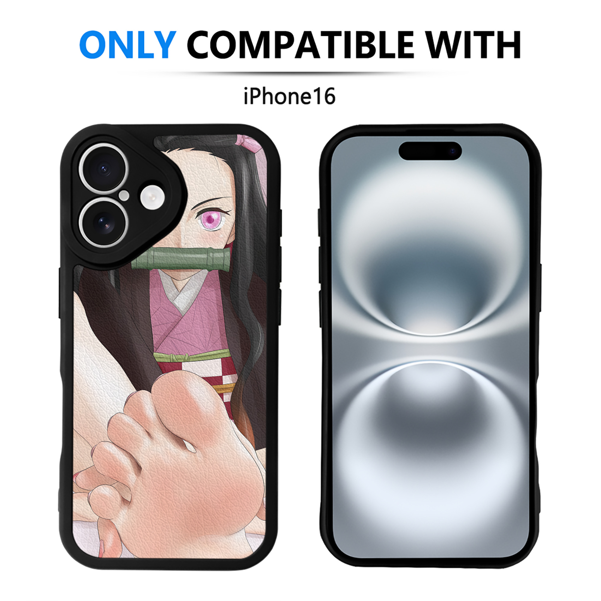 （画像用） 鬼滅の刃（きめつのやいば）竈門 禰󠄀豆子／かまど ねずこ Kamado Nezuko 【iPhone 16シリーズ対応】シリコンスマホケース（レザー調） 材質：シリコン